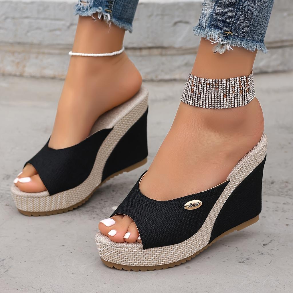 Women'S Summer Wedge Sandals - & Braided Platform Shoes with Adjustable Buckle Strap, Open-Toe Design, Comfortable Fabric Upper & Rubber Sole