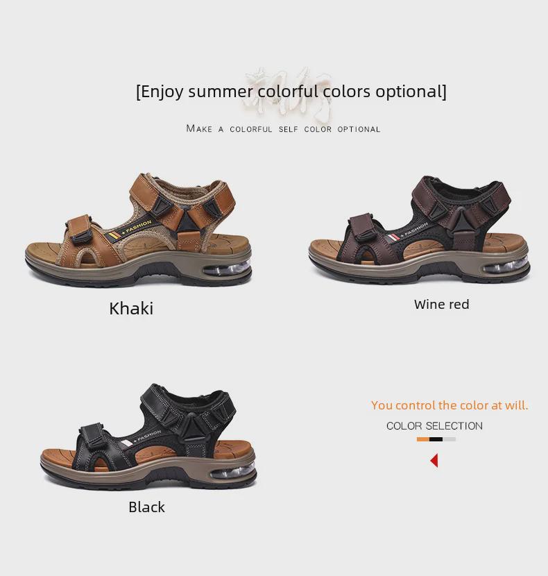 Men's Cross-Border Large Size Breathable Summer Velcro Sandals – Trendy Air Cushion Outdoor Beach Shoes.