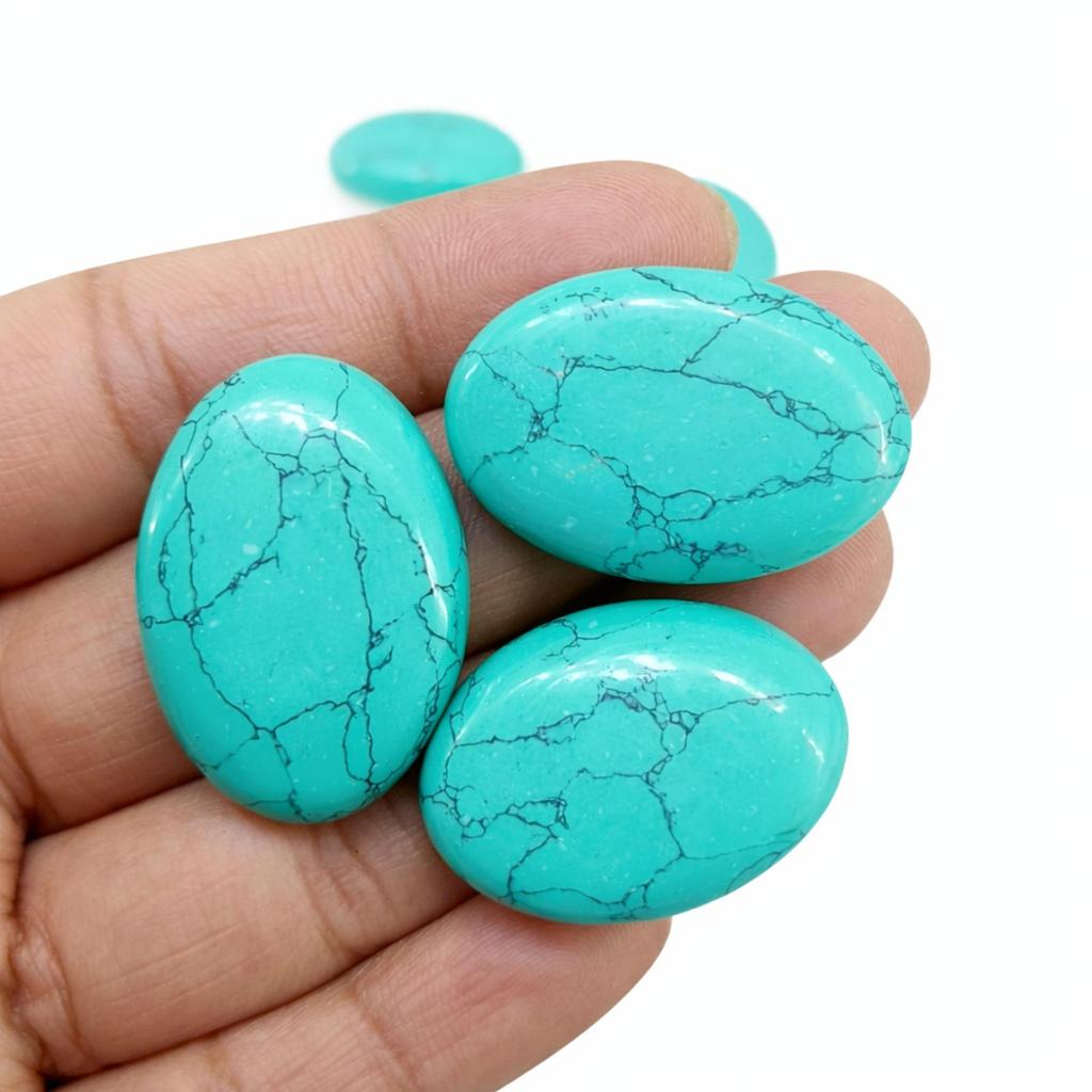 Green Turquoise Cabochon Lot, Oval Flat Back Turquoise Stones, Handmade Polish Gemstone Cabochons for Jewelry Making