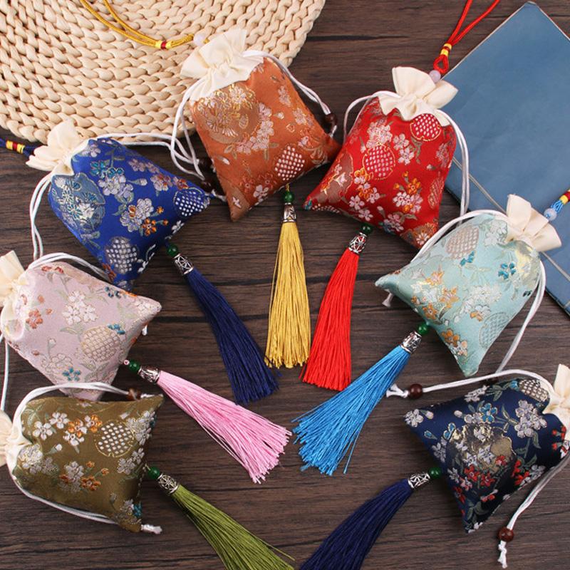 1PC Embroidery Jewellery Bag Flower Satin Reusable Storage Pouches Elegant Gift Bags Traditional Brocade Drawstring