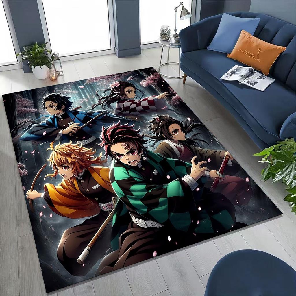 Anime Demon S-Slayer Kamado Nezuko Tanjirou Cartoon Rug for Bedroom Living Room Sofa Home Doormat Decor,Kids Non-slip Floor Mat