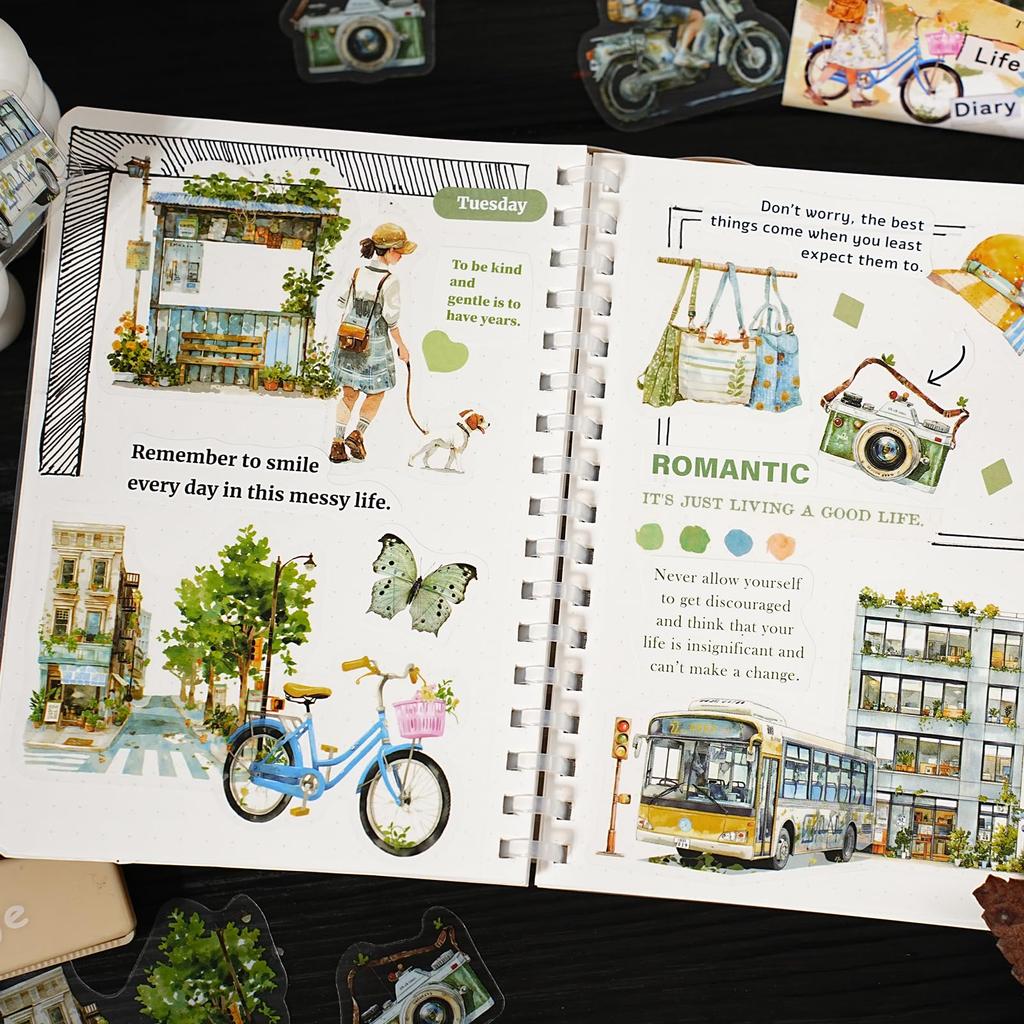 Kesari Sticker Collage for Girls and PET Waterproof Sticker Korean Large House Assortment, Retro, Stylish, Cute, Adults, Book, Cute, Keyboard,