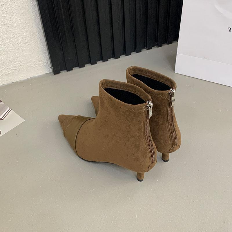 Fashion Modern Ladies Ankle Boots With Heel Shoes Pointed Toe Fashion Flock Elegant Women Short Boots Female Zippers Shoes Pumps