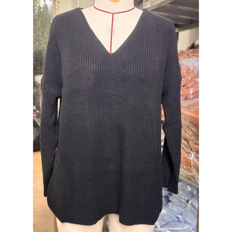 Womens V-Neck Loose Long Sleeve Knit Sweater Winter Casual Home Outfit