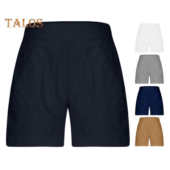 Women's Cotton Linen Shorts Elastic Waist Baggy Short Pants with Pockets Casual Knee-Length Summer Shorts