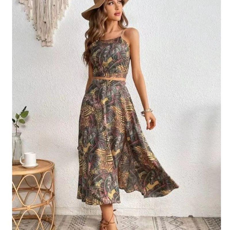 

Богемный принт листьев Пляжная одежда Маленький слинг Gray XL