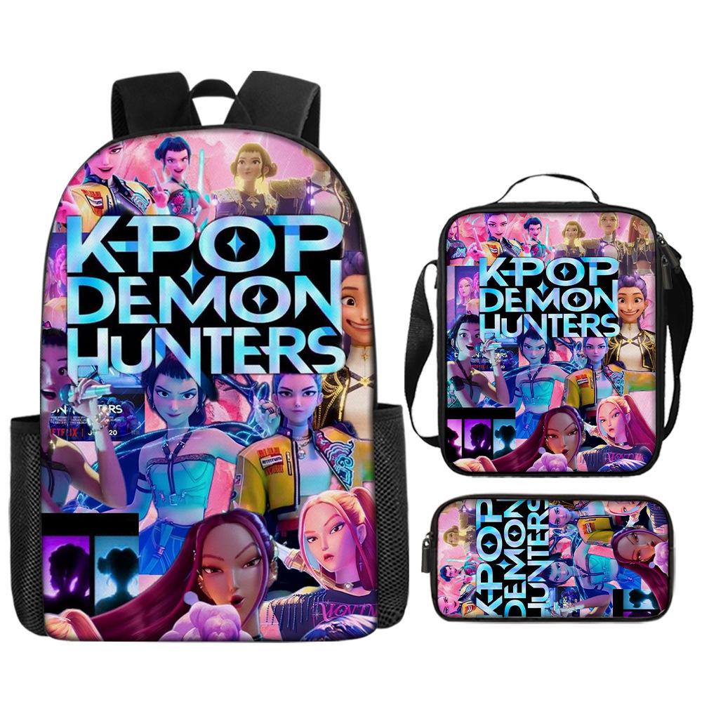 School Season Kpop Demon Hunters Student School Bag Girls Large Capacity Middle School Student Backpack Three-Piece Set