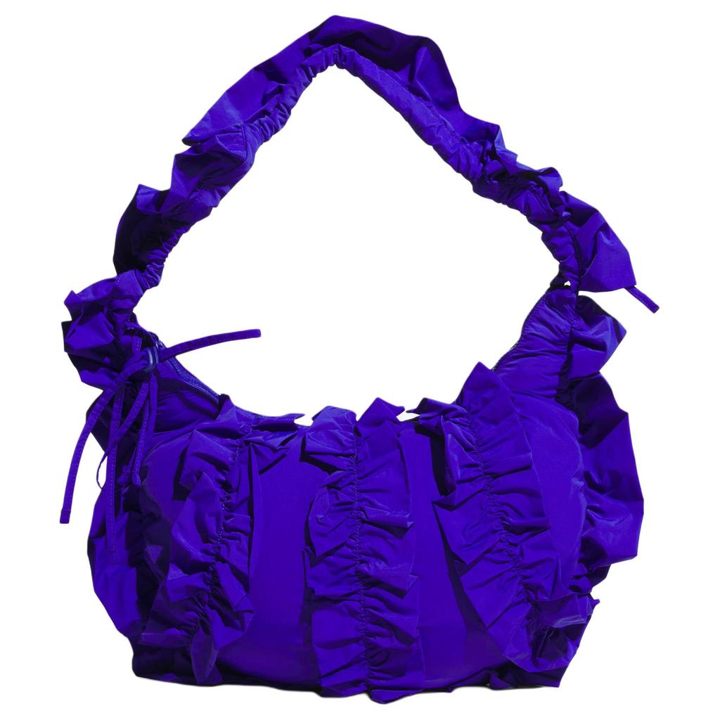 adidas Originals Ruffle Double Layer Ruffle Design Recycled Nylon Tote Bag Large Women Tote Bag Bright-Blue IA8914