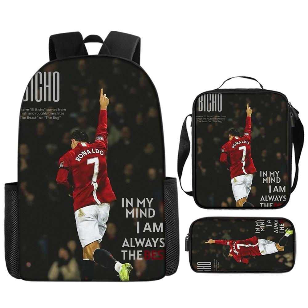 Zaino Stampato Stella del Calcio Zaino Scolastico per Bambini in Tre Pezzi Zaino Cartone Animato per Studente di Scuola Elementare