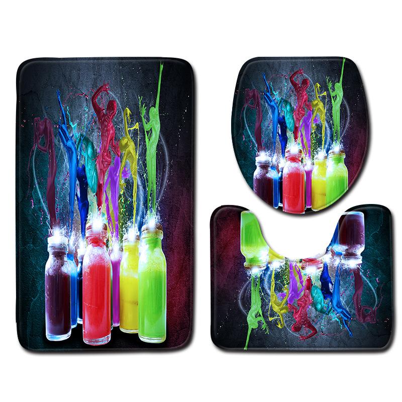 Regenbogen Badezimmerbodenmatte Toilette Dreiteiliges Set