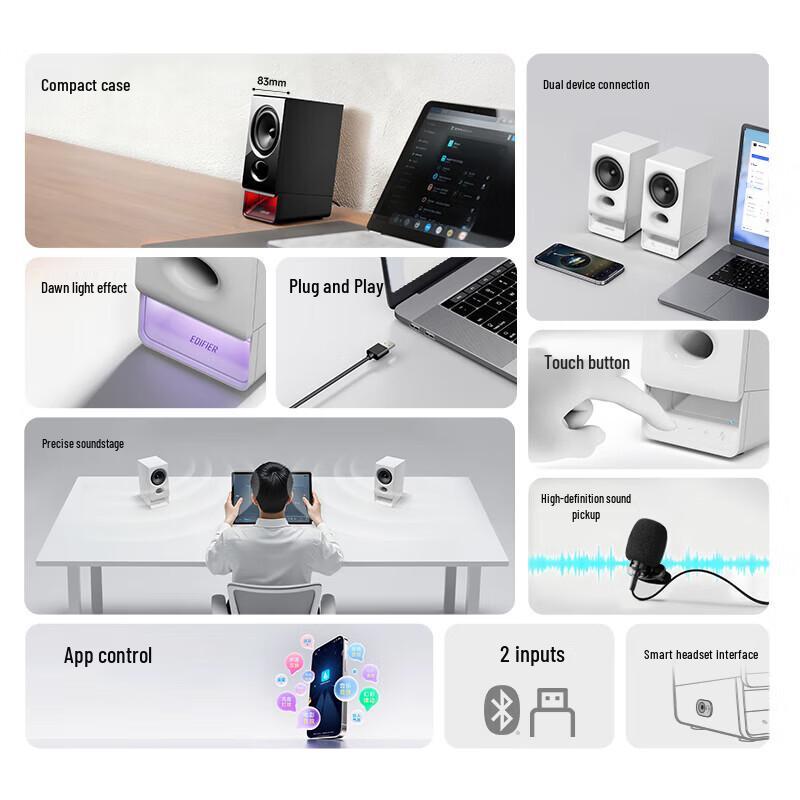 Edifier R20 Desktop Bluetooth Speakers with RGB Lighting CN Plug (adapter Included)