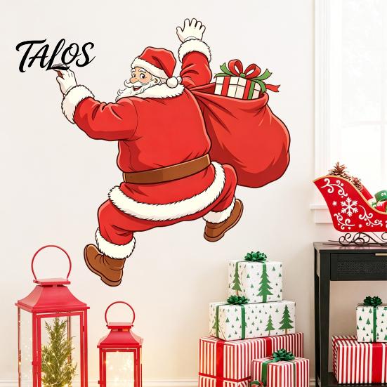 Weatherproof Holiday Stickers Christmas Wall Sticker, Self‑Adhesive Climbing Santa Claus Decals, Funny Window Clings Mural Decor for Living