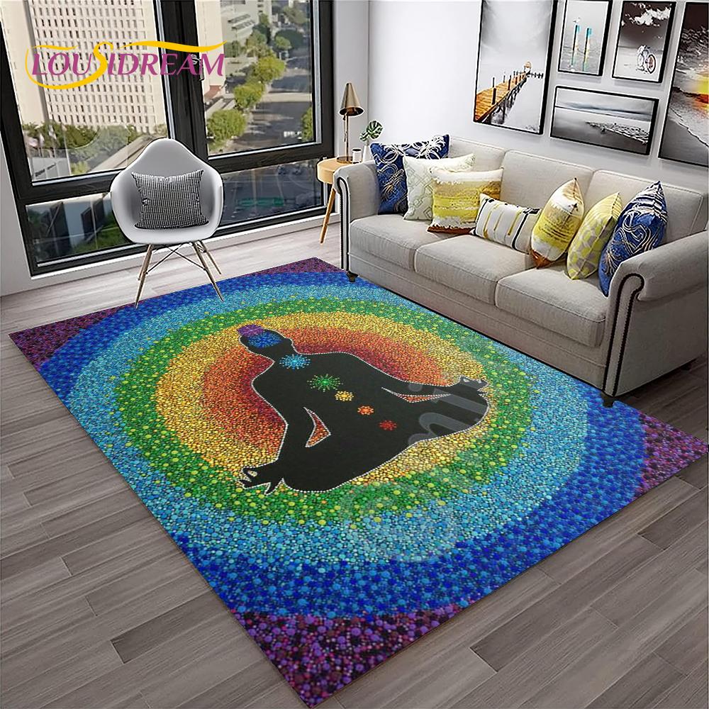 Naturalize Yoga Meditation Rainbow 7 Chakra Soft Carpet Rug for Home Living Room Bedroom Sofa Doormat Decor, Non-slip Floor Mat