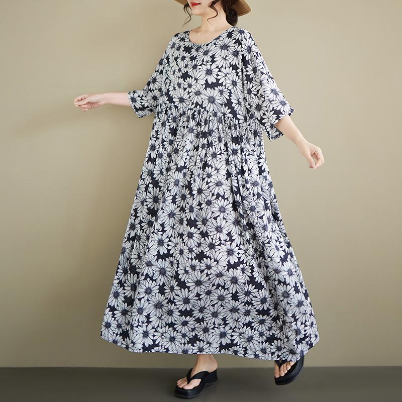 DIMANAF Nuovo Estate 2026 Spiaggia Donna Taglie Forti Signora Abito Lungo Vestito da Sole Ampio Oversize Maxi Stampa Floreale Cotone