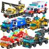 6in1 Building Blocks City Fire Car Police Truck Engineering Crane Tank Helicopter Bricks Set Toys For Children Kids