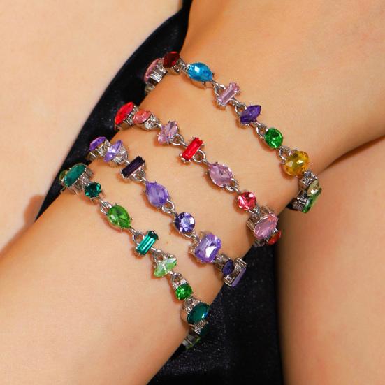 Women Bracelet Irregular Cubic Zirconia Inlaid Adjustable Length Stacking Bracelet Rainbow Color Bracelet Jewelry Gift