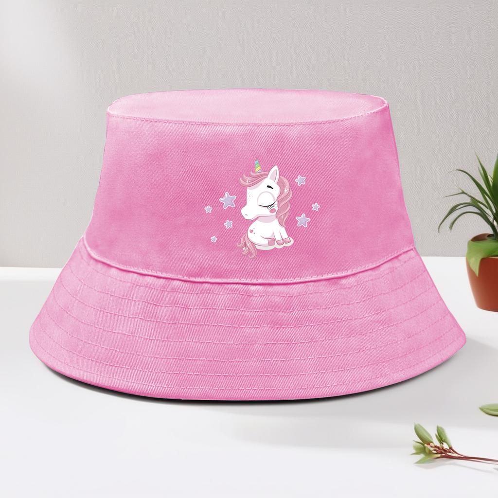 1 pcs Lovely Unicorn Print Bucket Hat Solid Color Polyester Hat Man Suns-Protect Hats For Women Ideal Choice For Hiking
