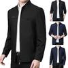Muži Jaro Podzim Slim Fit Bunda Stojáček Límec Dlouhý rukáv Kapsy Business Kabát Zapínání na zip Jednobarevné Outwear středního věku