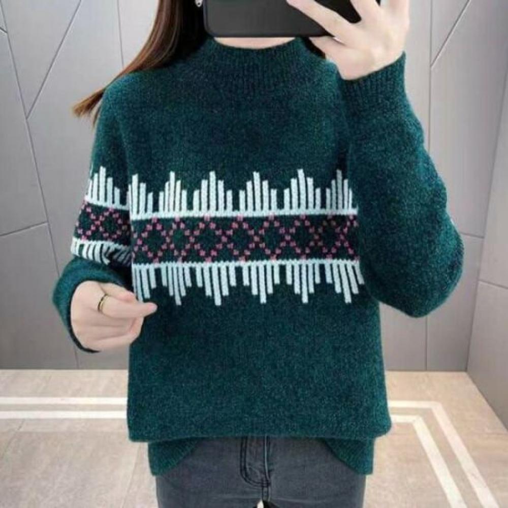Navava Women Detail Point Half Polo Long Sleeve Knit Tee Nk2800