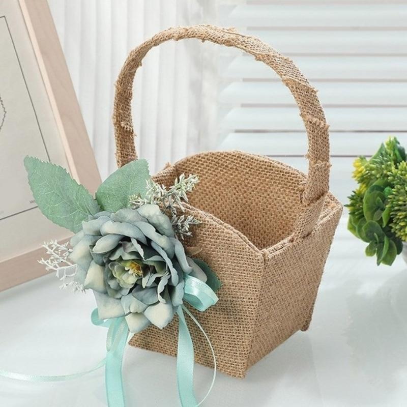 Handlicher Aufbewahrungskorb Leinen Blumenkorb mit Griffen Handgeflochtene Körbe Vielseitige Dekorationen Handgemachtes Geschenk
