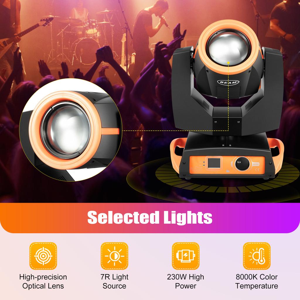 7R 230W Beam Sharpy Moving Head Light 17 Gobos 360° DJ profesional Light 8+16 Prism Strobe DMX512 Concerts Clubs Weddings Stage