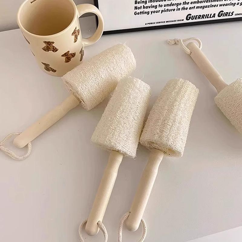 Vintage Dishwashing Brush With Long Handle Household Non Oil Washing Pot Brush Hanging Solid Wood Handle Luffa Cup Brush onesize