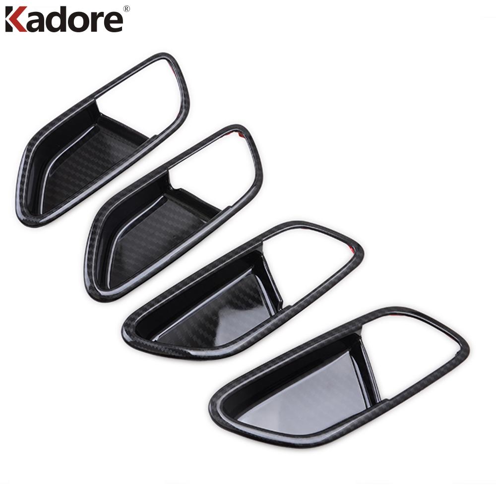 For Kia Rio 4 X-line 2018  Carbon Fiber Car ide Inner Door Handle Bowl Cover Trim Interior Mouldings Accessories