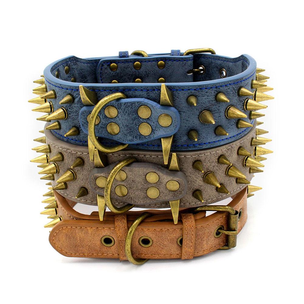 Collare Robusto per Cani di Taglia Grande Anti-Morso Borchie Borchiato Collare per Cani in Pelle Collare per Animali Domestici progettato per Pastore Tedesco Mastino Rottweiler Bulldog