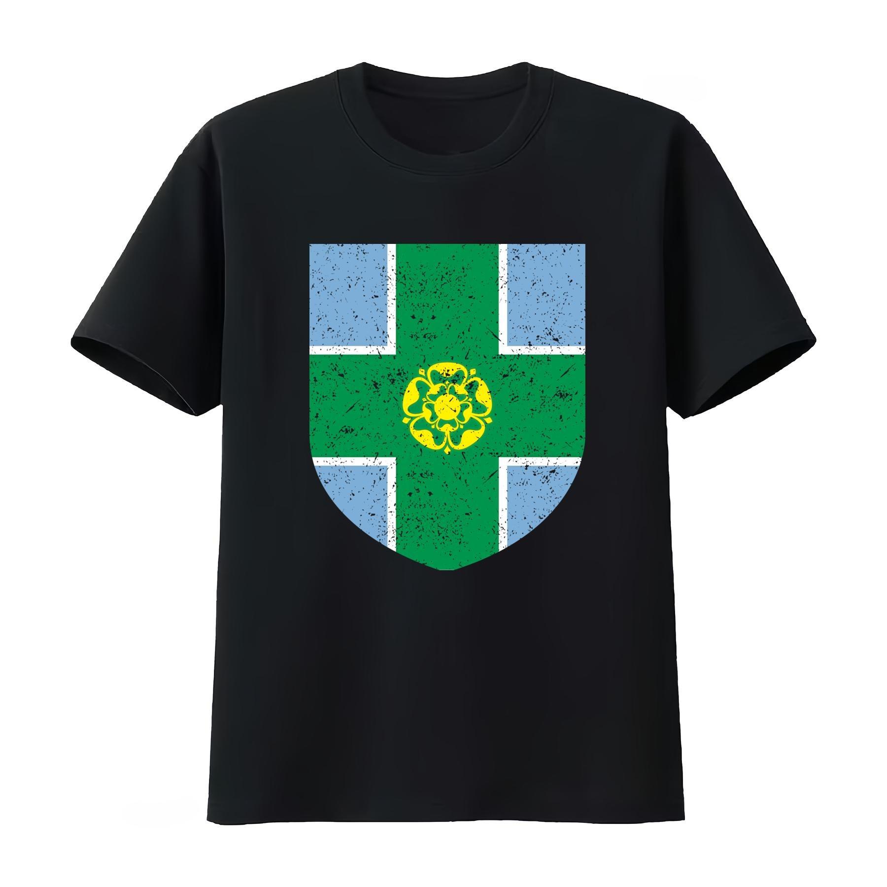 Unisexs Derbyshire County Shield Badge T Shirt Ideal for Cricket Sport Enthusiasts Breathable Streetwear Graphic 2026 Summer Shirt S