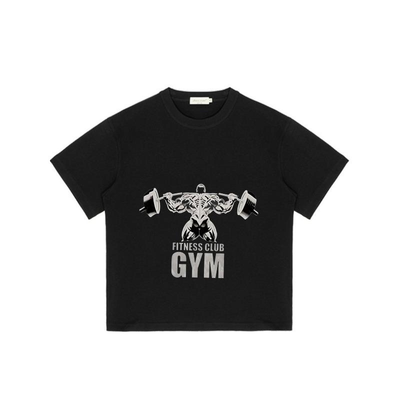 Fitness Club Gym T Shirt Black Barbell Muscle Man Graphic Print for Workout and Gym Wear
