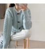 Korean Style Solid Color Knit Cardigan Sweater with Horn Buttons for Women