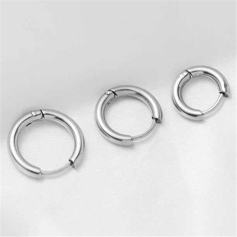 1PC Stainless Steel 10/12/16mm Antiallergic Simple Punk Circle Earrings for Women Men Jewelry Gift