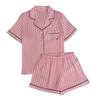 Can Wear Striped Cute Girl Comfortable Short-Sleeved Pajamas Simulation Silk Cool Loungewear Two-Piece Set