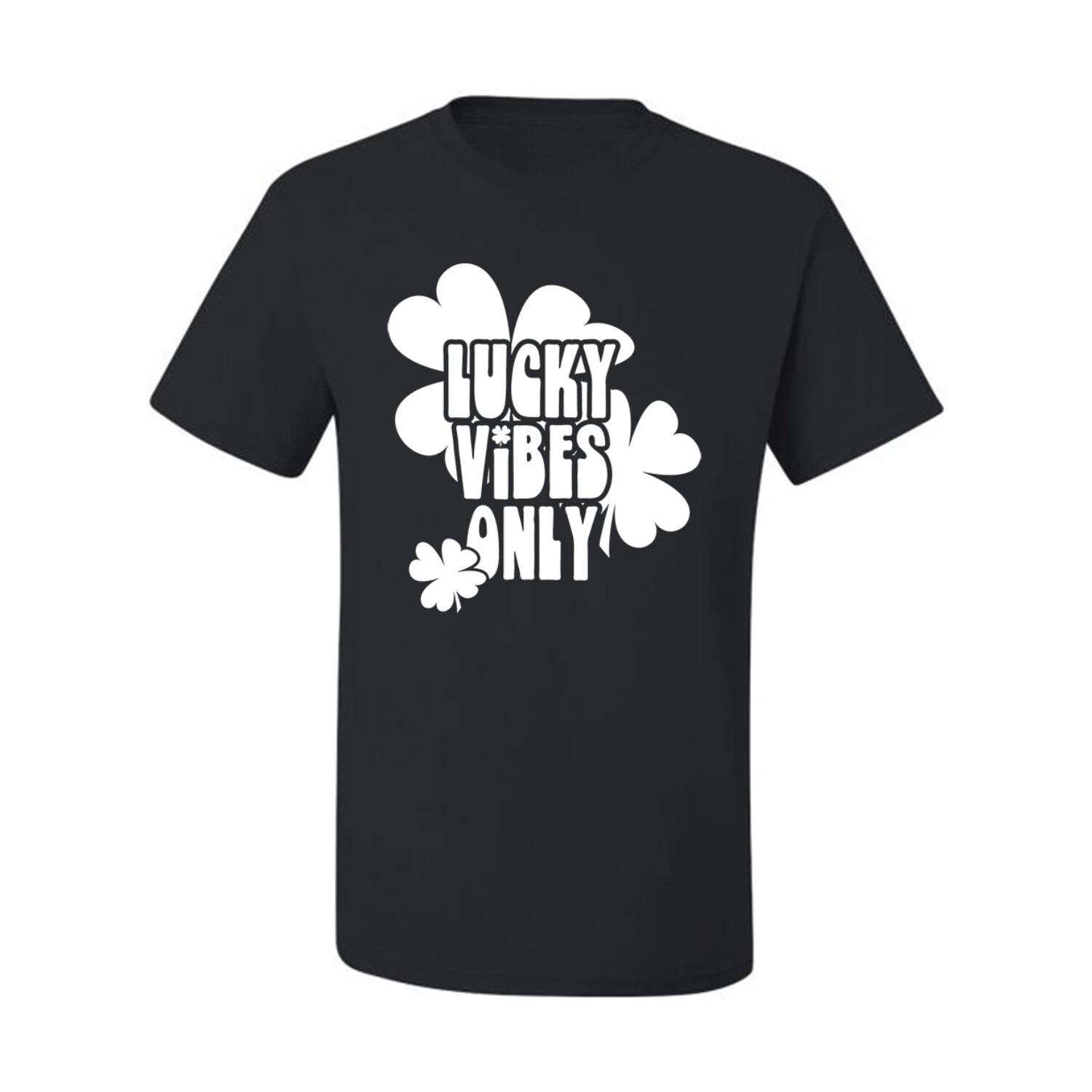 Lucky Vibes Only Shamrocks St Patricks Day Men Graphic T- Shirt 2XL