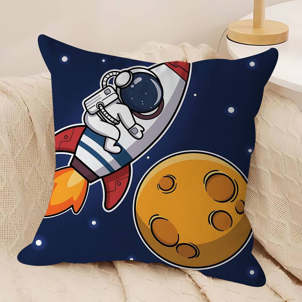 Cartoon R-Rocket AstronautS Pillow Case Removable Washable Cushion Cover – All-Season Soft Linen