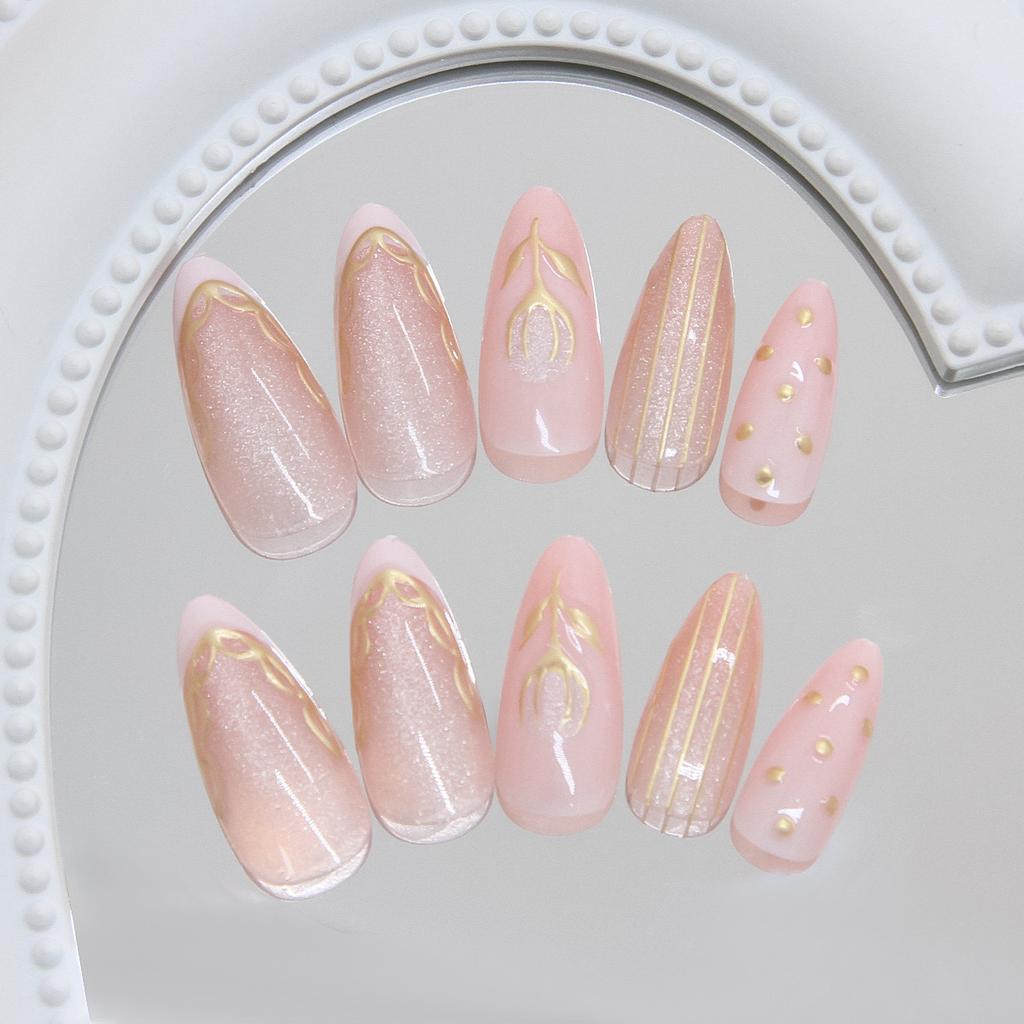 Three-dimensional cat's eye tulip lace French removable 24 pieces press on nails