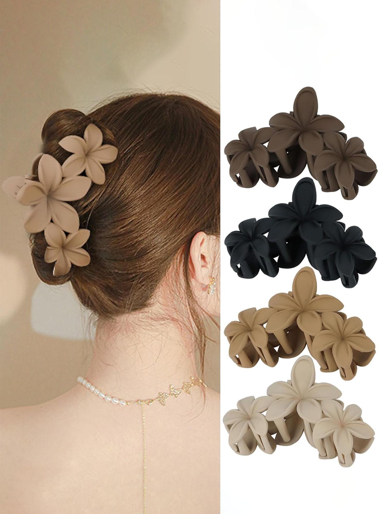 

4 шт. заколка для волос в виде цветка Нескользящая матовая Цветок Женская Большая заколка-краб Гавайская заколка для волос Сильная укладка пляжная заколка-краб для волос