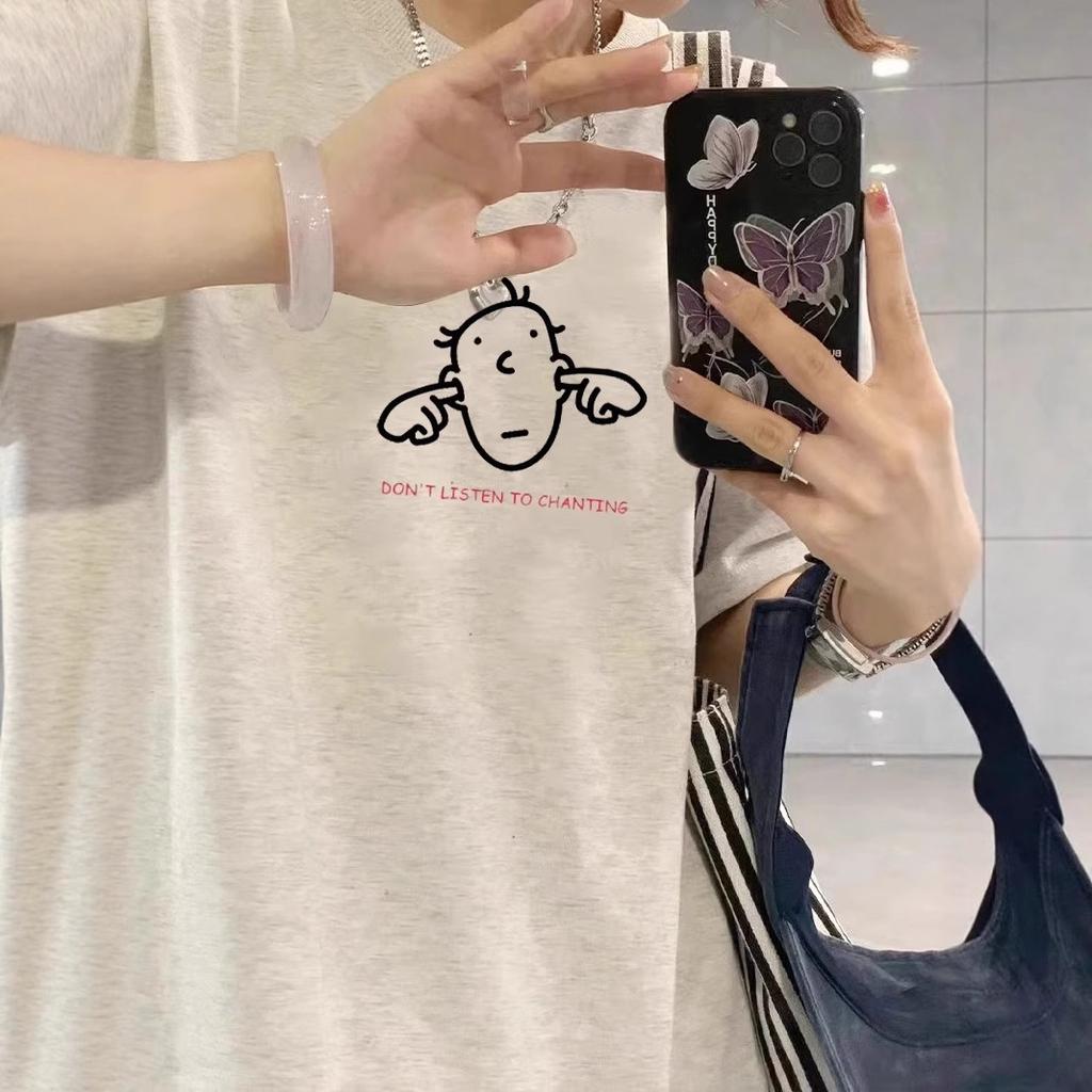 Grey half-sleeved cotton short-sleeved T-shirt women's summer new loose niche design t-shirt women's top ins
