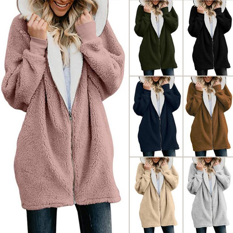 Autumn Winter Fashion Women Jackets Women Cardigan Ladies Warm Jumper Fleece Faux Fur Coat Hoodie Outwear Plus Size S-3XL
