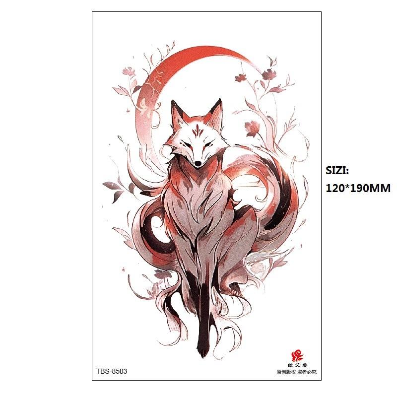 Hand Painted Original Color Flower Fox Phoenix Women'S Simulated Tattoo Water Transfer Tattoo Sticker
