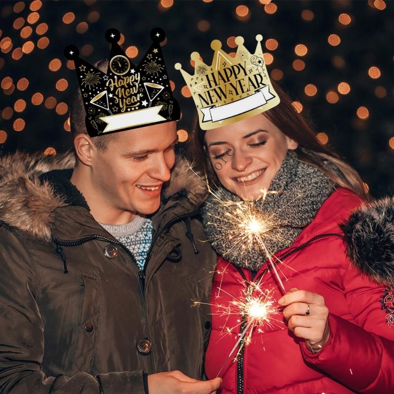 Q1FD Pack Of 6 New Year Crown Hat Thick Paperboard Comfortable Headwears Elegant 2026 Celebration Accessories