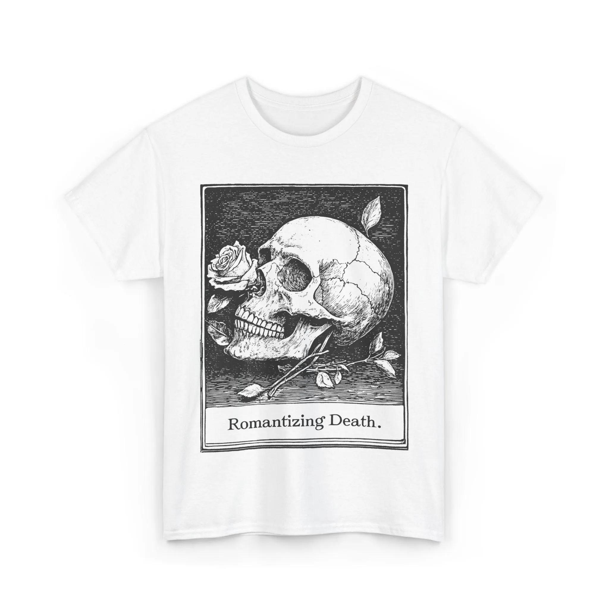 Memento Mori Skull Shirt Gothic Rose Dark Romance Academia Aesthetic Vintage Woodcut Literary Men Clothing S