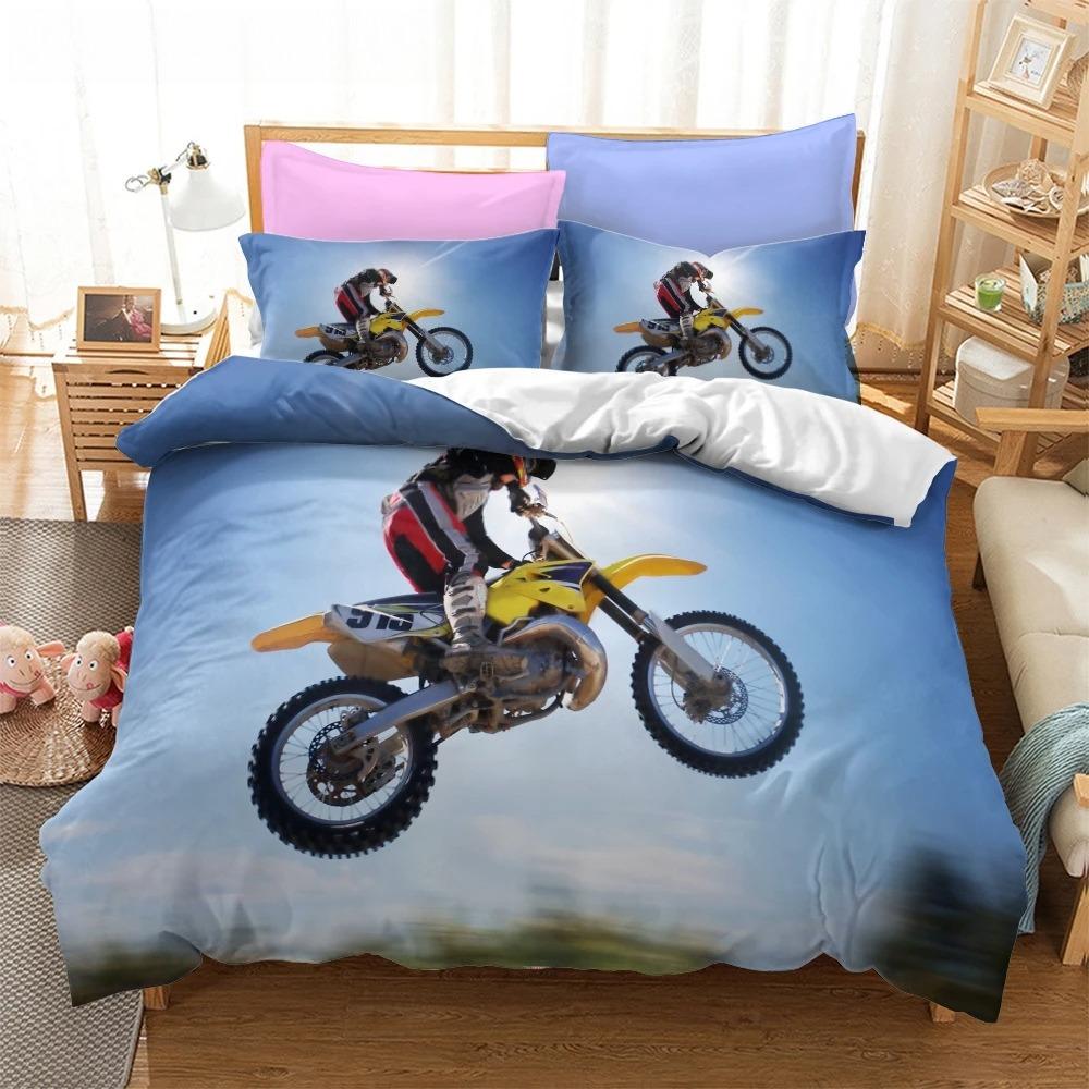 Módní motocyklový 3D povlak na přikrývku Ložní souprava Přikrývka Povlečení Polštářnice Prošívaná přikrývka Domácí dekorace Jednolůžko Dvoulůžko Twin King Queen
