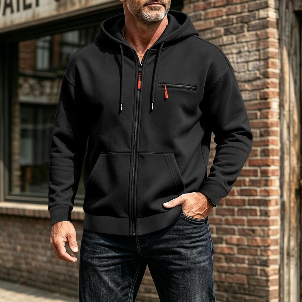 Men's Casual Zip-Up Hoodie Sweatshirt with Pockets for Everyday Wear