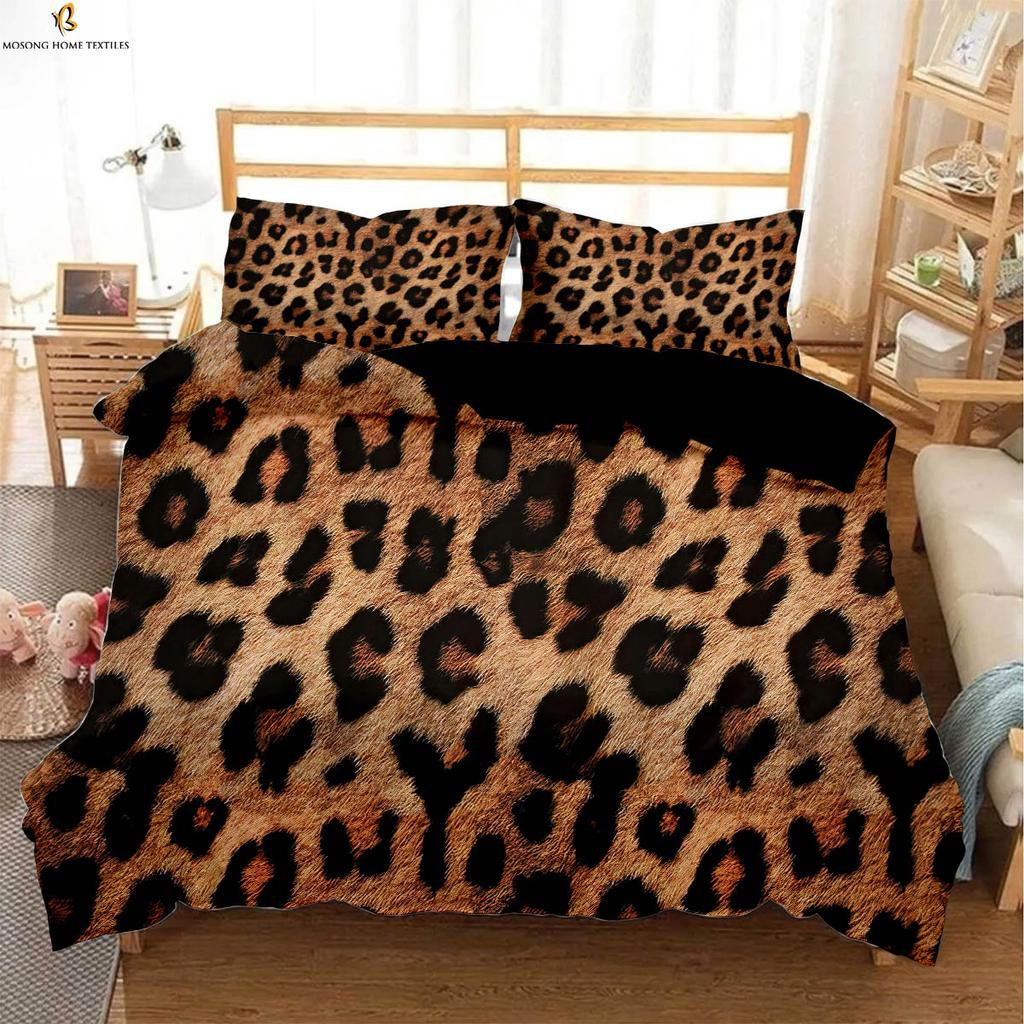 Black And White Zebra And Leopard Animal Fur 3d Printing Quilt Cover Bedding Set Quilt Cover Pillowcase Three-Piece Set