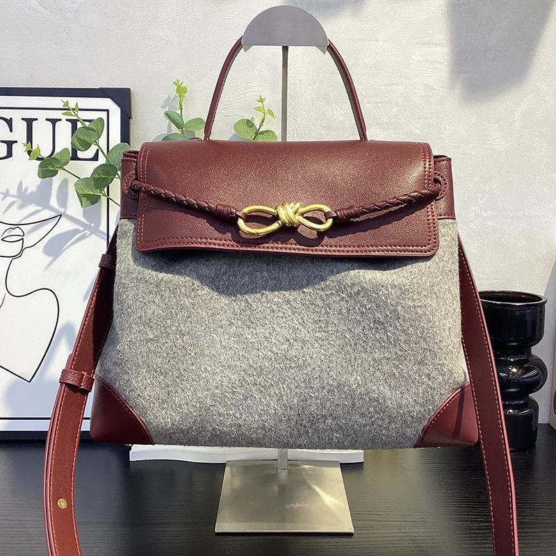 2026 New cashmere handbag genuine leather women's bag butterfly rope tote bag fashionable versatile shoulder bag