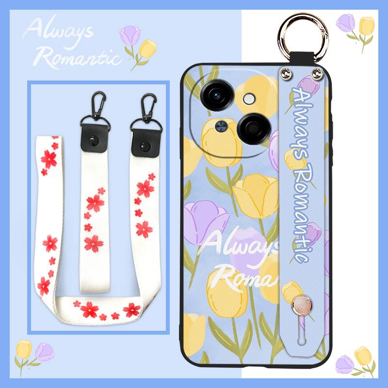 Protective Anti-knock Phone Case For Tecno POP9 4G/Spark GO 1/KL4 Flower Phone Holder Ring Kickstand Dirt-resistant