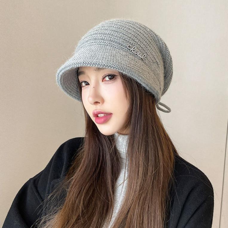 Casual Drawstring Knitted Hat Elegant Ear Protector Thermal Hat Double Layer Thickened Knitted Hat Women's