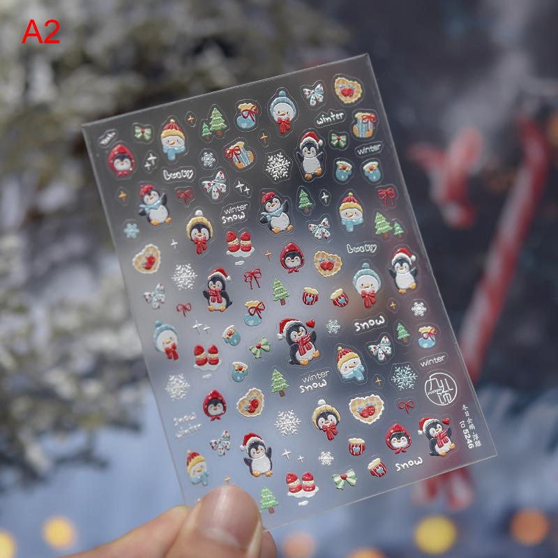 1Sheet Snowflake Penguin Sticker For Nails Cute Crystal Ball Lace Red Hat Star Bow Christmas Tree Nail Art Stickers Decoration