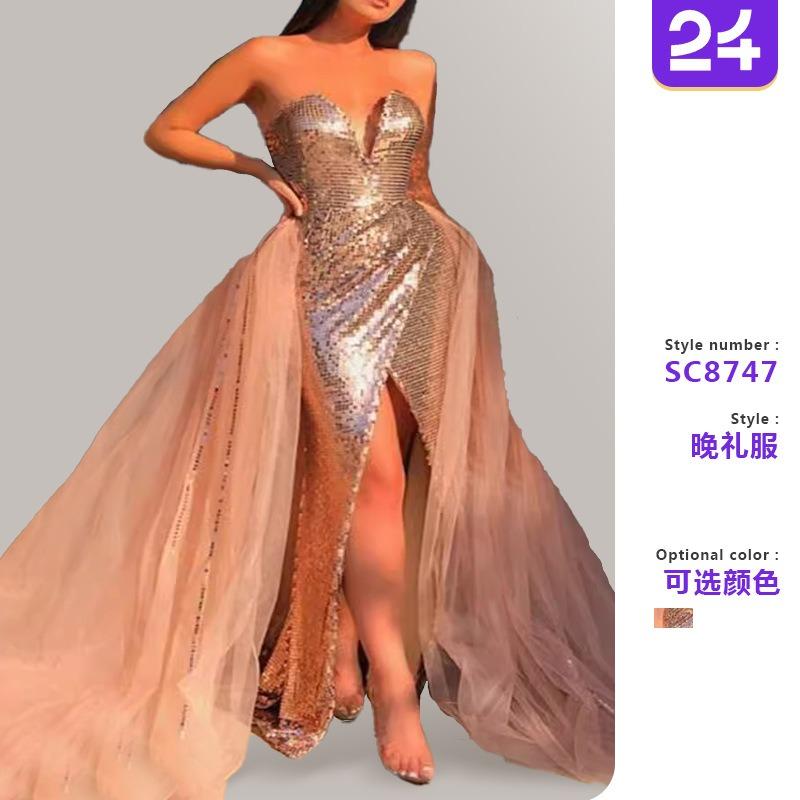 Spring and Suer New Women's Clothing Sexy Bronzing Chest-wrapped Split Dress Evening Dress Dress